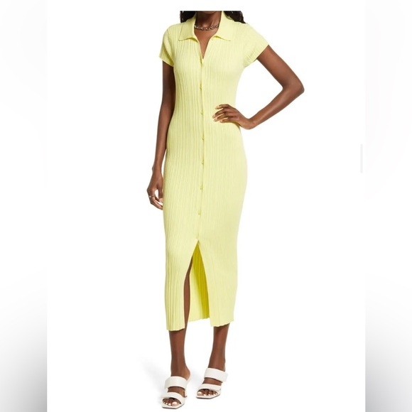 Open Edit Button Front Ribbed Midi Dress - Picture 1 of 2